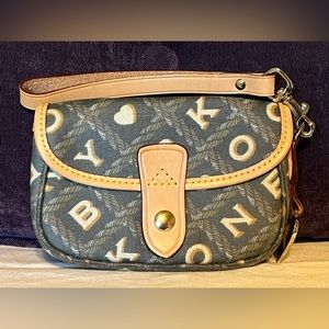 DOONEY & BOURKE Crossword Coated Canvas Wristlet/Wallet - EUC